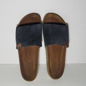 Biostep Women's Blue Comfort Suede One Strap Flats Slip On Cork Sandals Size 8